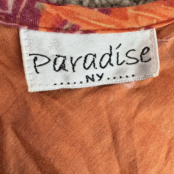 Vtg Paradise NY Maxi Dress XL Tropical Asymmetrical Hem‎ Ruffle Resortwear - Picture 3 of 6